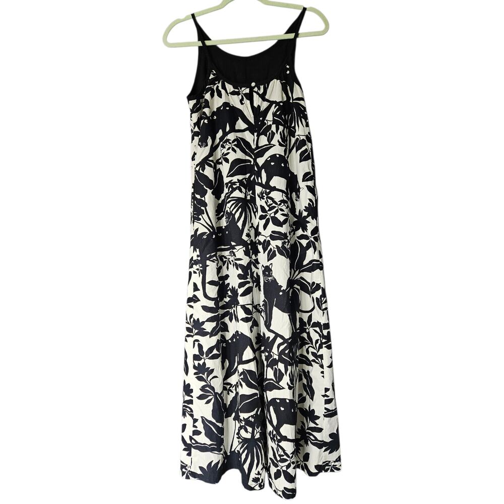 Anthropologie Maeve Chrysanthemum Black White Wite Leg Pant Jumpsuit Jungle XS - Picture 7 of 13